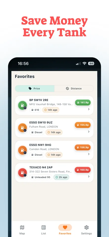 Sort by price or distance